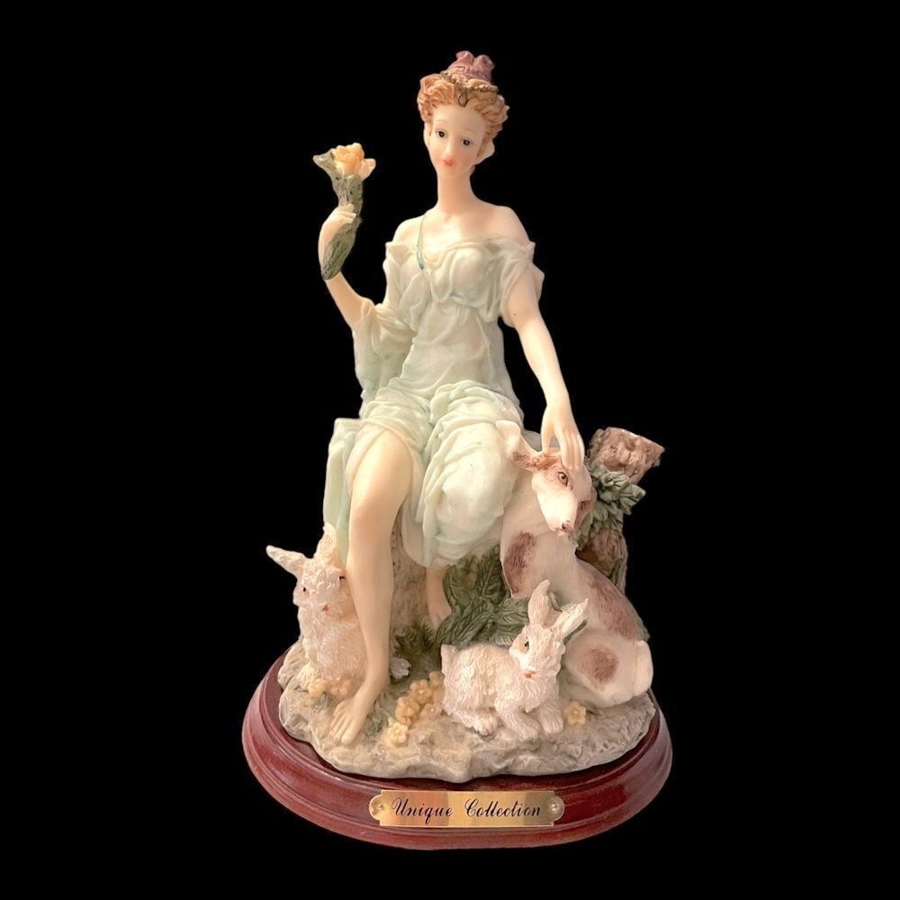 Unique Collection Porcelain Lady With Animals Figurine